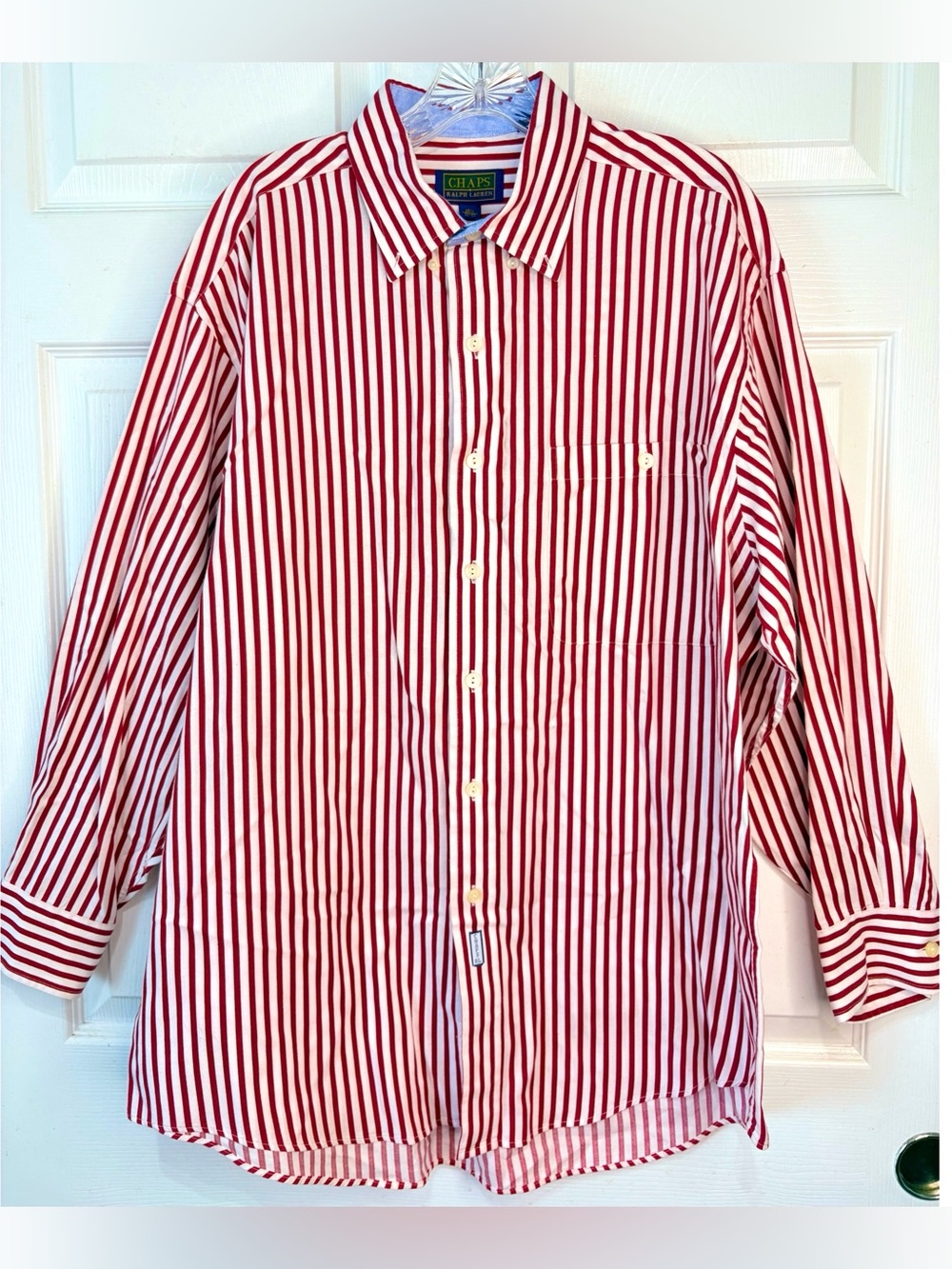 Vintage 90s Chaps Ralph Lauren Mens Red Striped Button Down Long Sleeve Shirt XL